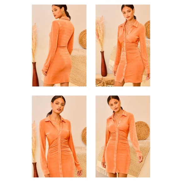 🧡REBECCA BUTTON DOWN SHIRRING DRESS - Picture 3 of 7